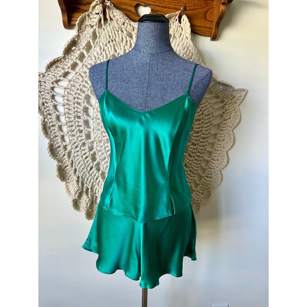 Victoria’s Secret Vintage 90s Y2K Green Silk Tap Pants And Tank Set Medium